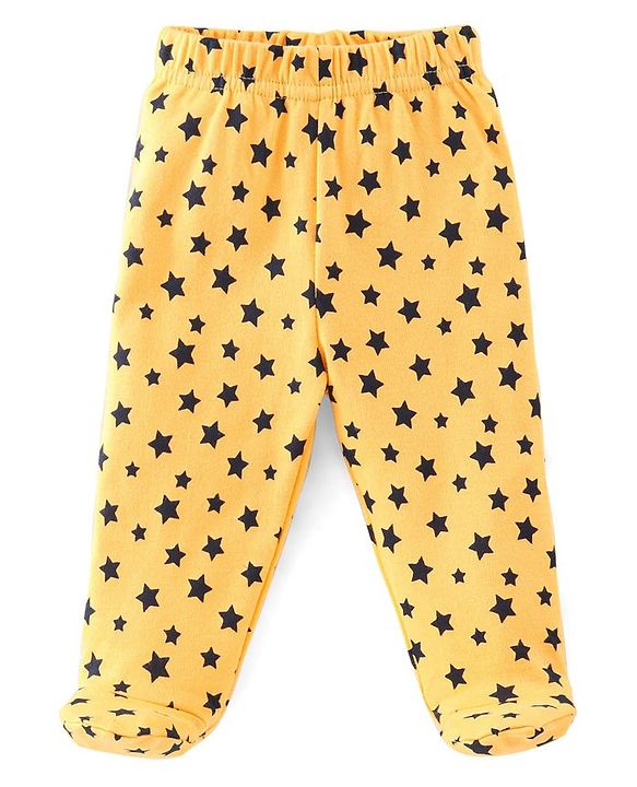 Babyhug Cotton Knit Striped & Stars Printed Bootie Leggings Pack of 3 - Blue & Yellow