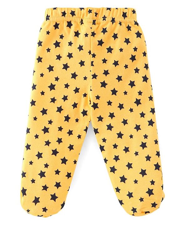 Babyhug Cotton Knit Striped & Stars Printed Bootie Leggings Pack of 3 - Blue & Yellow