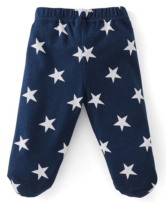 Babyhug Cotton Knit Striped & Stars Printed Bootie Leggings Pack of 3 - Blue & Yellow
