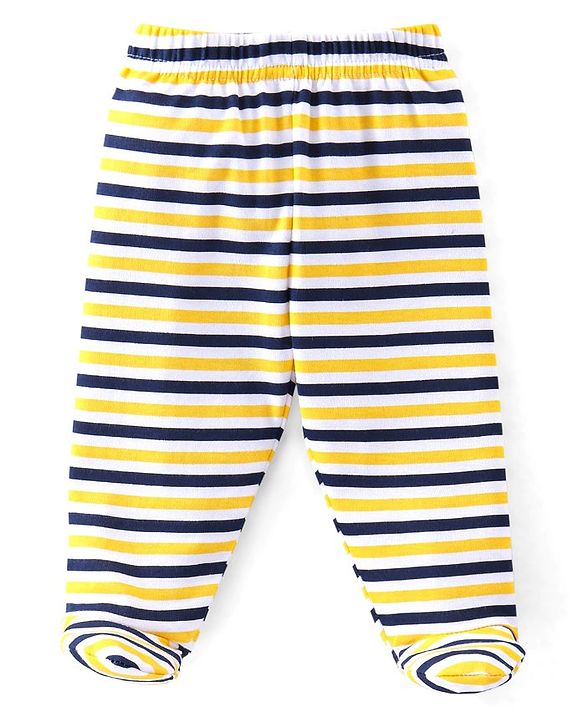 Babyhug Cotton Knit Striped & Stars Printed Bootie Leggings Pack of 3 - Blue & Yellow