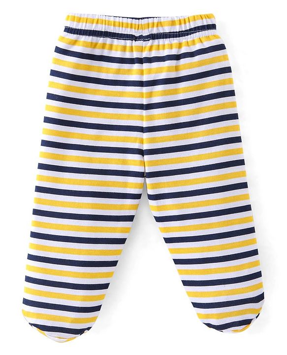 Babyhug Cotton Knit Striped & Stars Printed Bootie Leggings Pack of 3 - Blue & Yellow