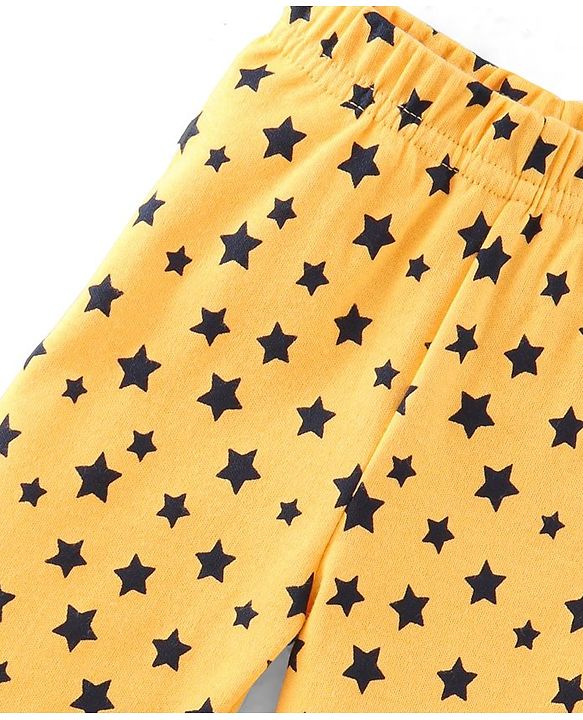 Babyhug Cotton Knit Striped & Stars Printed Bootie Leggings Pack of 3 - Blue & Yellow