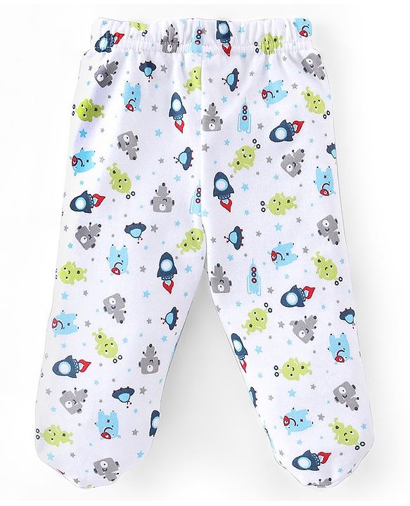 Babyhug Cotton Knit Space Ships & Stars Printed Bootie Pants Pack of 3- Multicolour