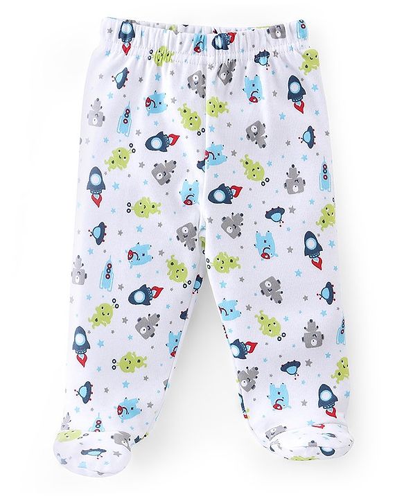 Babyhug Cotton Knit Space Ships & Stars Printed Bootie Pants Pack of 3- Multicolour