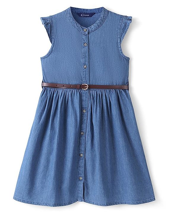 Pine Kids Cotton Woven Sleeveless Dress & Belt - Blue