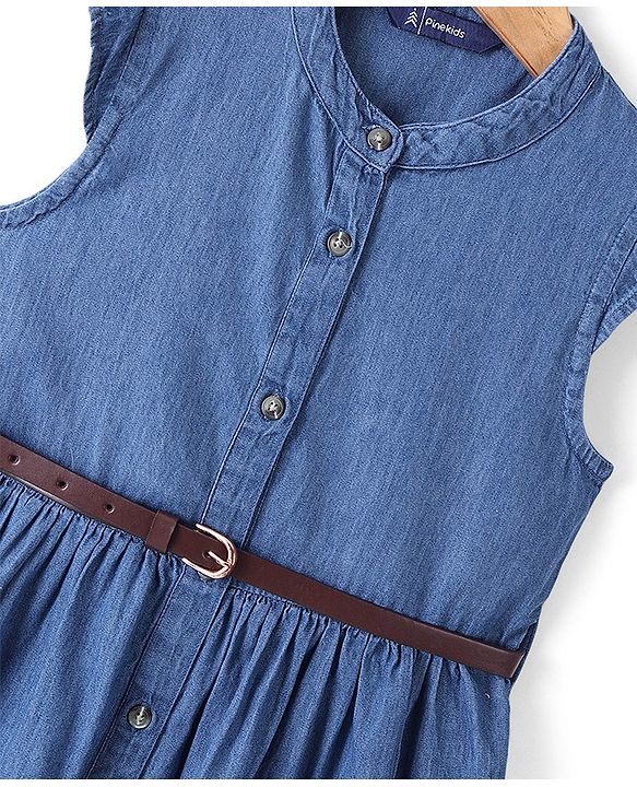 Pine Kids Cotton Woven Sleeveless Dress & Belt - Blue
