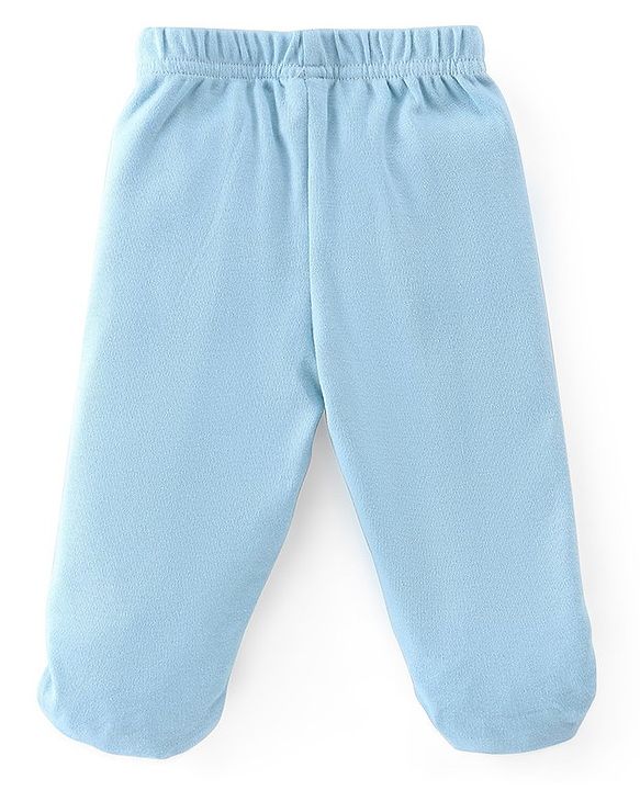 Babyhug Cotton Knit Interlock Booties Pant Striped & Astronaut Print Pack of 3 - Yellow & Blue
