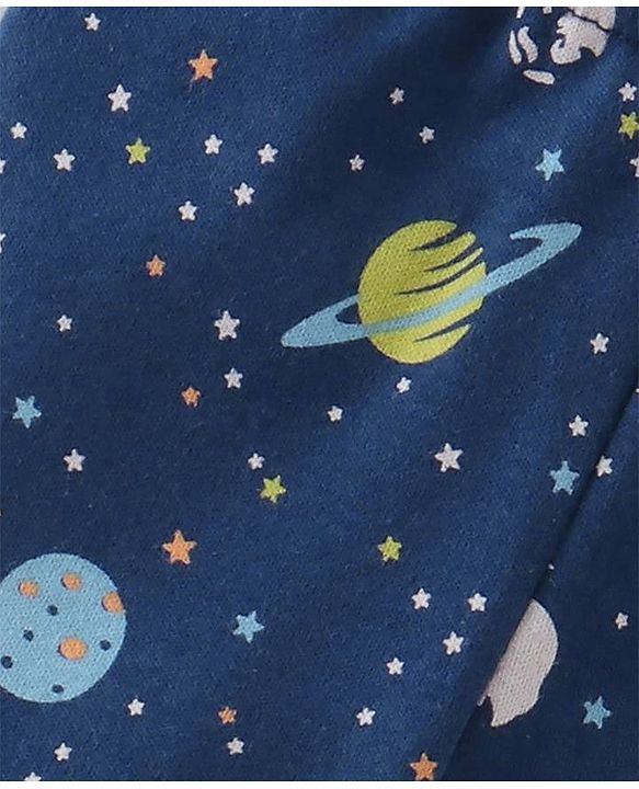 Babyhug Cotton Knit Interlock Booties Pant Striped & Astronaut Print Pack of 3 - Yellow & Blue