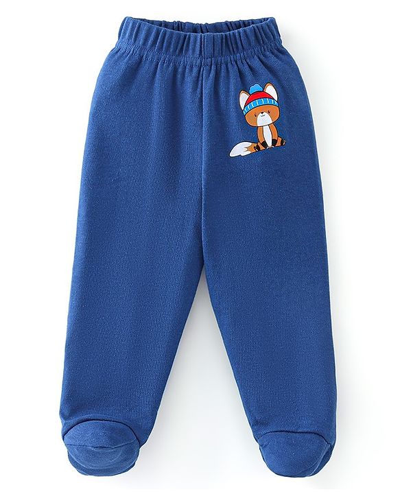 Babyhug Cotton Knit Interlock Booties Pant Striped & Raccoon Print Pack of 3 - Multicolour