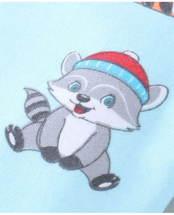 Babyhug Cotton Knit Interlock Booties Pant Striped & Raccoon Print Pack of 3 - Multicolour