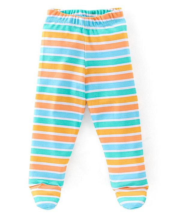 Babyhug Cotton Interlock Knit Full Length Bootie Pants Dino Print Pack of 3 - Blue