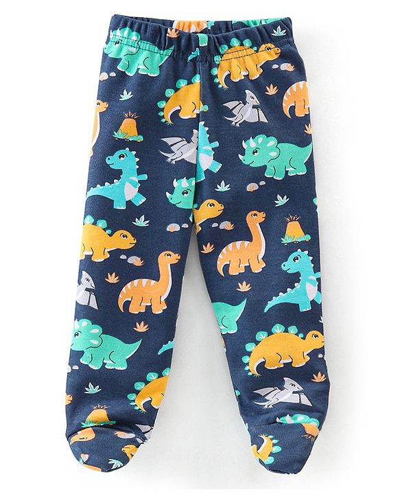 Babyhug Cotton Interlock Knit Full Length Bootie Pants Dino Print Pack of 3 - Blue
