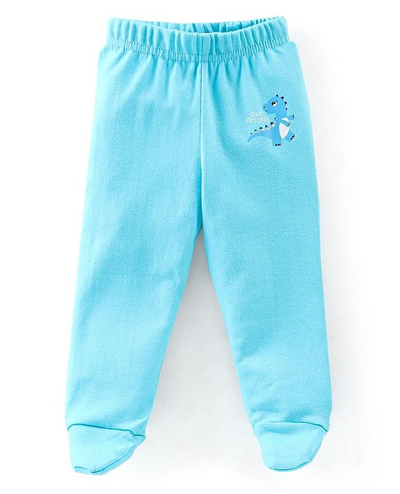 Babyhug Cotton Interlock Knit Full Length Bootie Pants Dino Print Pack of 3 - Blue