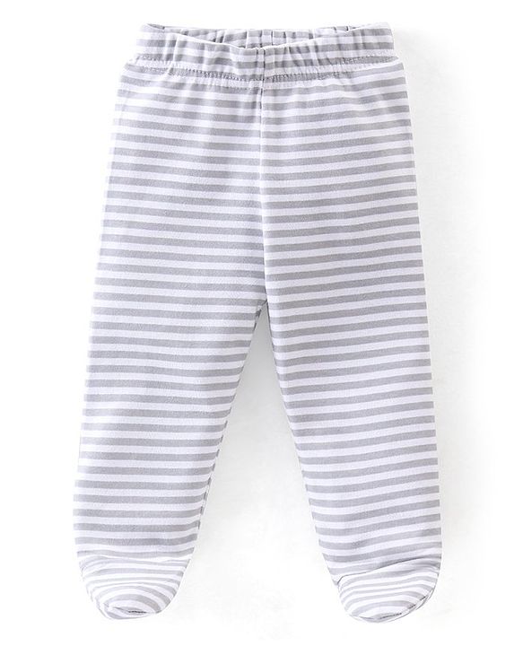 Babyhug Cotton Knit Striped & Jungle Printed Bootie Pants Pack of 3 - Multicolour