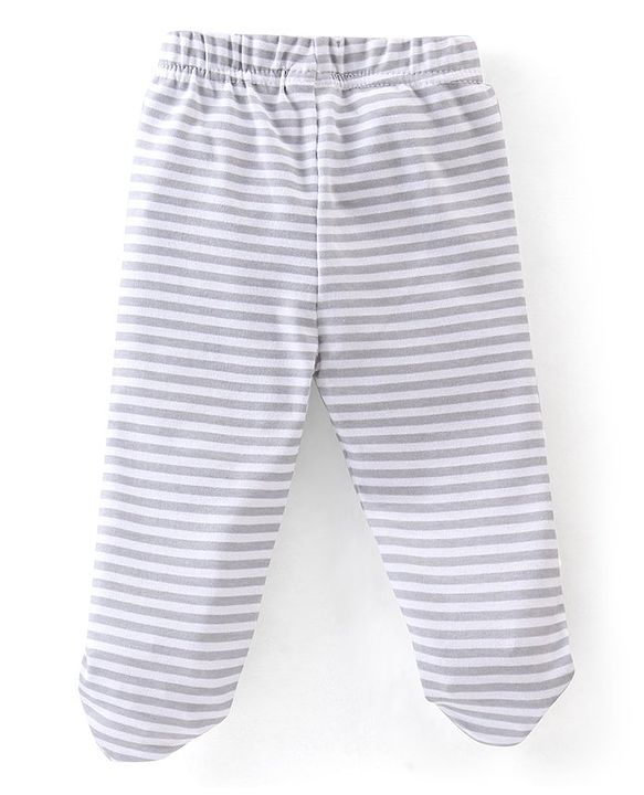Babyhug Cotton Knit Striped & Jungle Printed Bootie Pants Pack of 3 - Multicolour