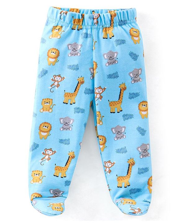 Babyhug Cotton Knit Striped & Jungle Printed Bootie Pants Pack of 3 - Multicolour