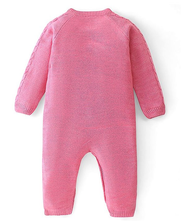 Babyhug Knitted Full Sleeves Winter Wear Romper with Cable Knit Design - Pink