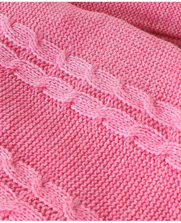 Babyhug Knitted Full Sleeves Winter Wear Romper with Cable Knit Design - Pink