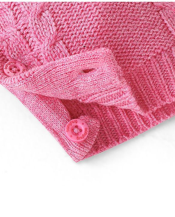 Babyhug Knitted Full Sleeves Winter Wear Romper with Cable Knit Design - Pink