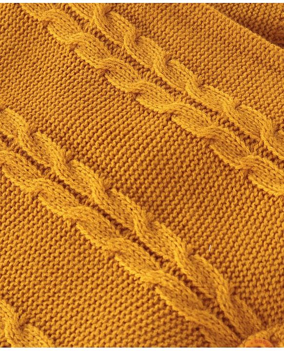 Babyhug Knitted Full Sleeves Winter Wear Romper with Cable Knit Design - Mustard Yellow
