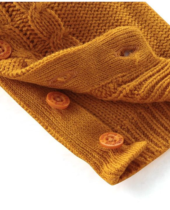 Babyhug Knitted Full Sleeves Winter Wear Romper with Cable Knit Design - Mustard Yellow