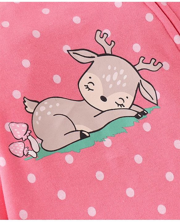 Babyhug Cotton Interlock Knit Full Sleeves Sleepsuit Deer Print - Pink