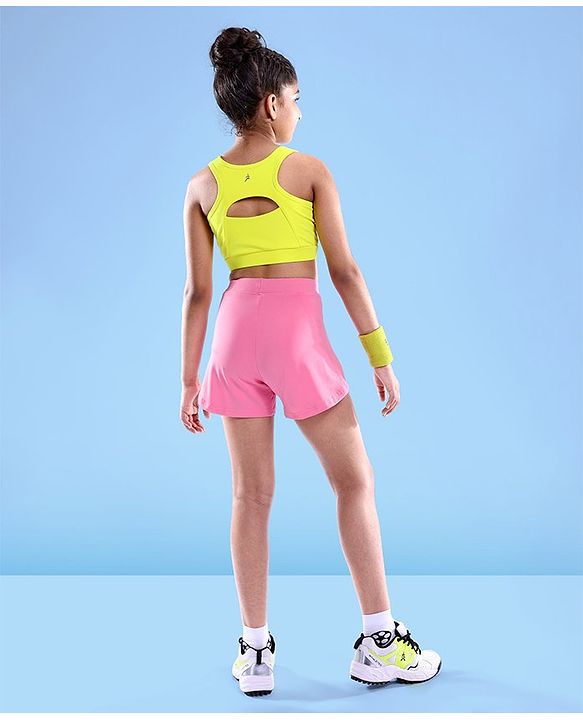 Pine Active High Stretch Mid Thigh Length Solid Shorts With Tights- Pink