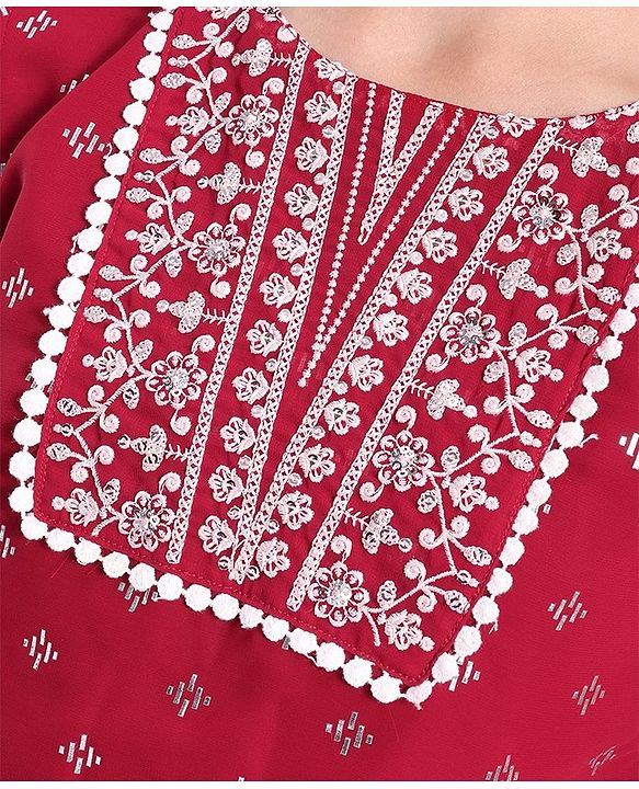 Pine Kids All Over Printed Half Sleeves Lehenga Choli Set- Red