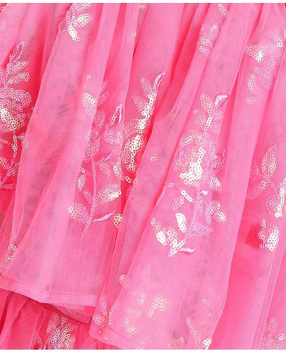 Pine Kids Sleeveless All Over Embroidered Lehenga Choli Set- Hot Pink