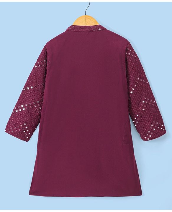 Babyhug Full Sleeves Mirror Embroidered Kurta with Solid Pyjama Set  - Magenta