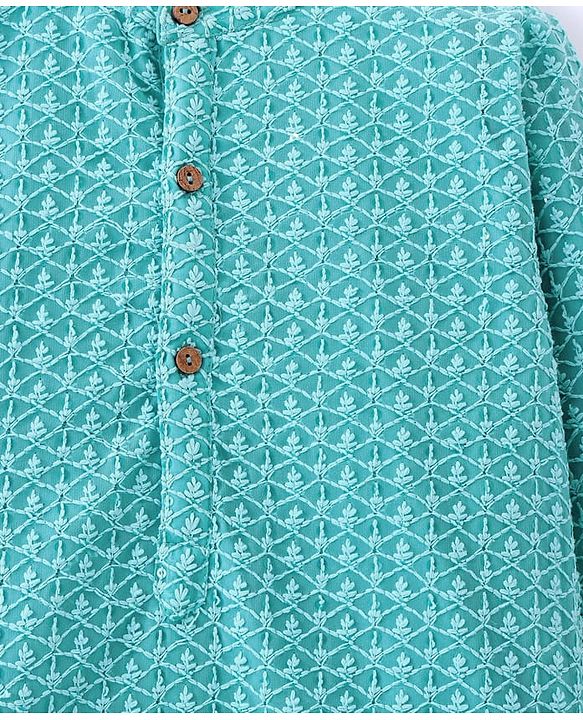 Babyhug Full Sleeve Schiffly Embroidered Kurta With Pyjama Set - Aqua Blue