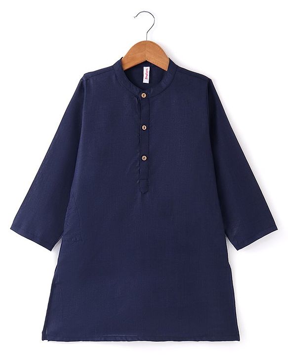 Babyhug Full Sleeves Solid Kurta Pyjama Set with Printed Jacket  - Navy Blue