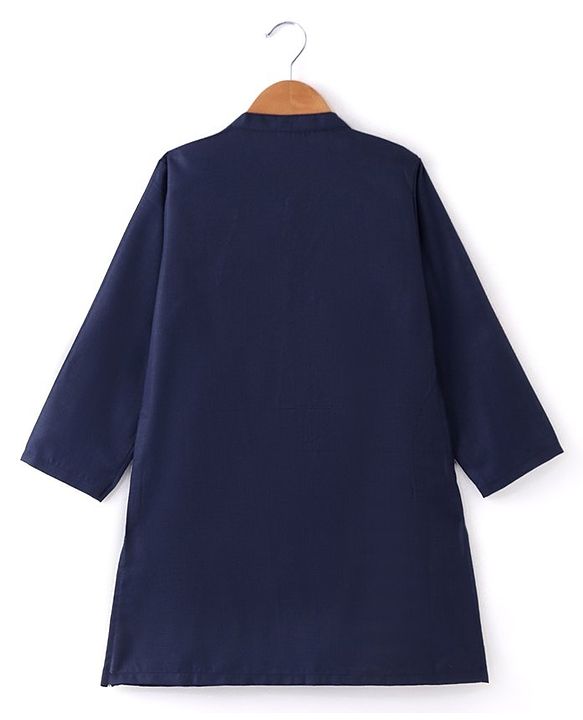 Babyhug Full Sleeves Solid Kurta Pyjama Set with Printed Jacket  - Navy Blue