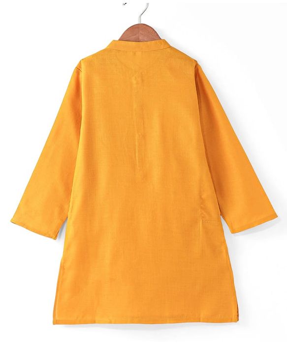 Babyhug Full Sleeves Solid Kurta & Pyjama Set With Printed Jacket - Mustard