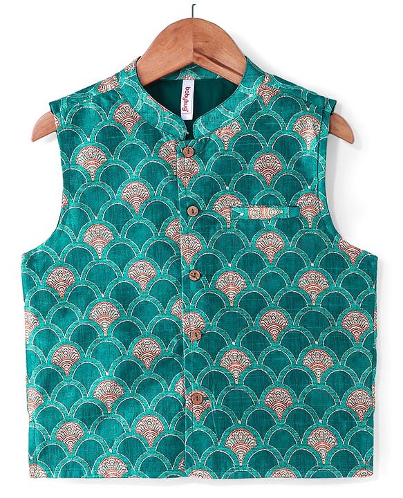 Babyhug Full Sleeves Solid Kurta & Pyjama Set With Printed Jacket - Mustard