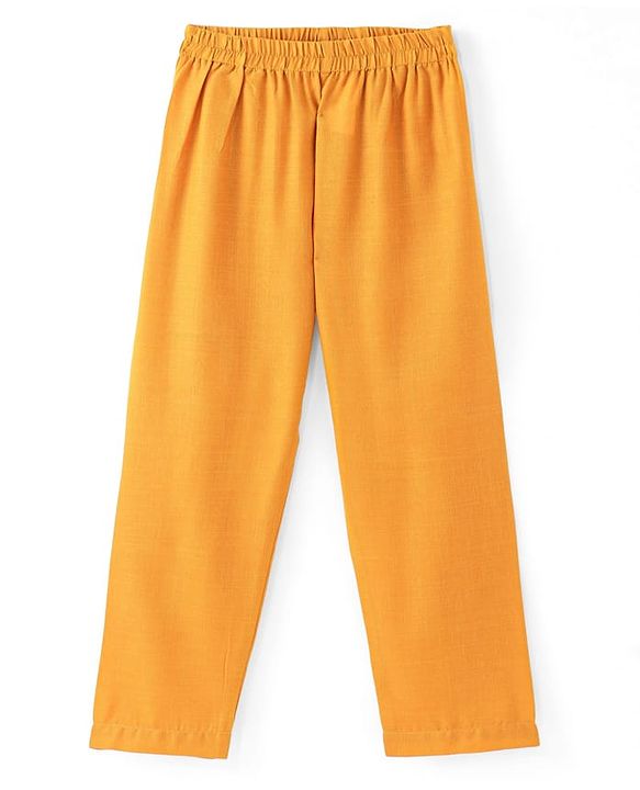 Babyhug Full Sleeves Solid Kurta & Pyjama Set With Printed Jacket - Mustard