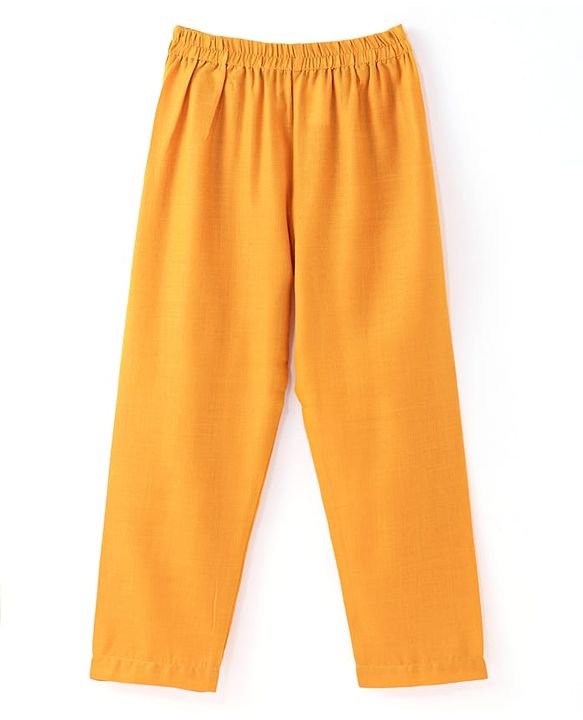Babyhug Full Sleeves Solid Kurta & Pyjama Set With Printed Jacket - Mustard