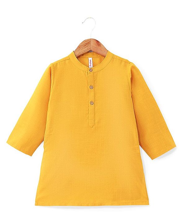 Babyhug Full Sleeves Solid Kurta Pyjama Set with Printed Jacket  - Mustard