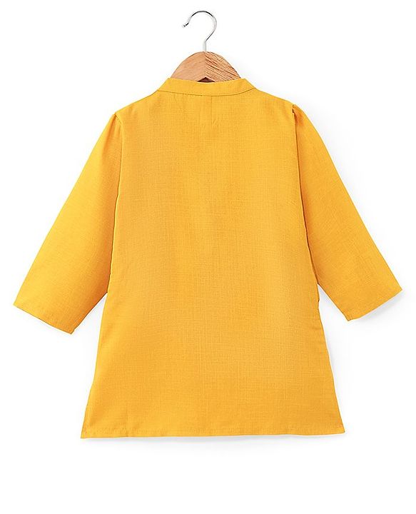 Babyhug Full Sleeves Solid Kurta Pyjama Set with Printed Jacket  - Mustard
