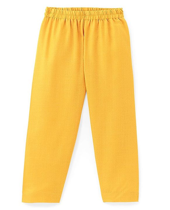Babyhug Full Sleeves Solid Kurta Pyjama Set with Printed Jacket  - Mustard