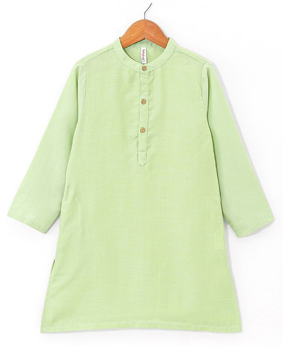 Babyhug Woven Full Sleeves Solid Kurta Pyjama Set with Mirror Embroidered Jacket - Green & White