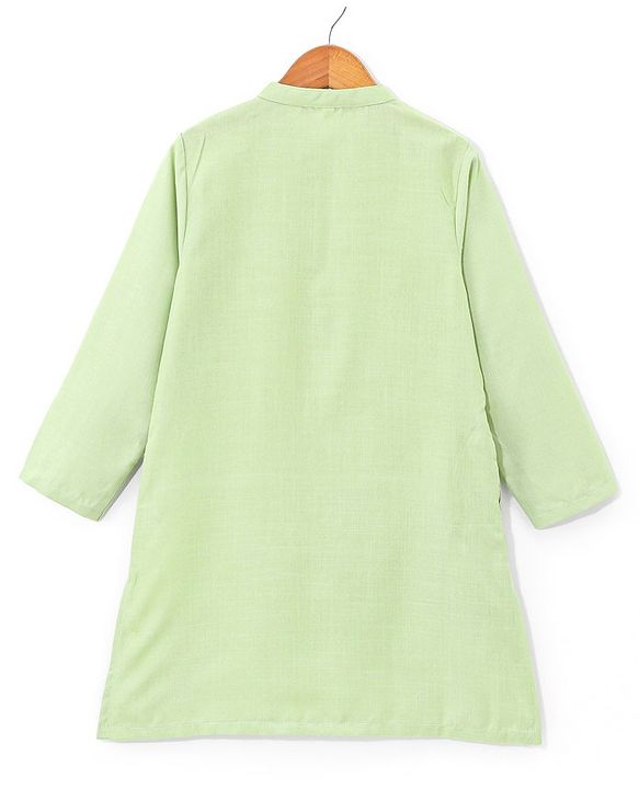 Babyhug Woven Full Sleeves Solid Kurta Pyjama Set with Mirror Embroidered Jacket - Green & White