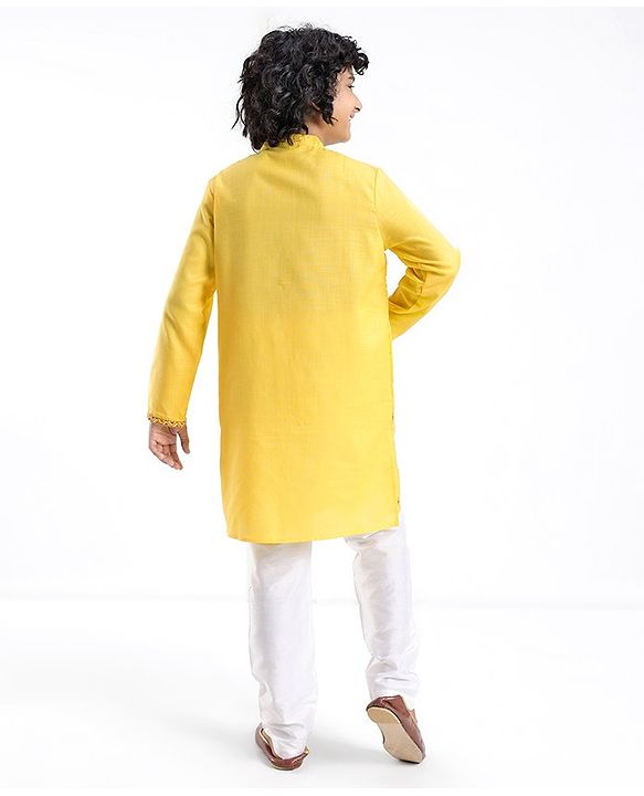 Pine Kids Embroidered Full Sleeves Kurta Pyjama Set- Mustard