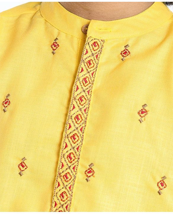 Pine Kids Embroidered Full Sleeves Kurta Pyjama Set- Mustard