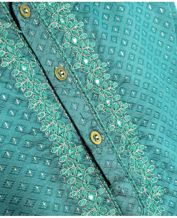 Pine Kids Woven Full Sleeves Kurta Pyjama Set Embroidered - Teal Blue