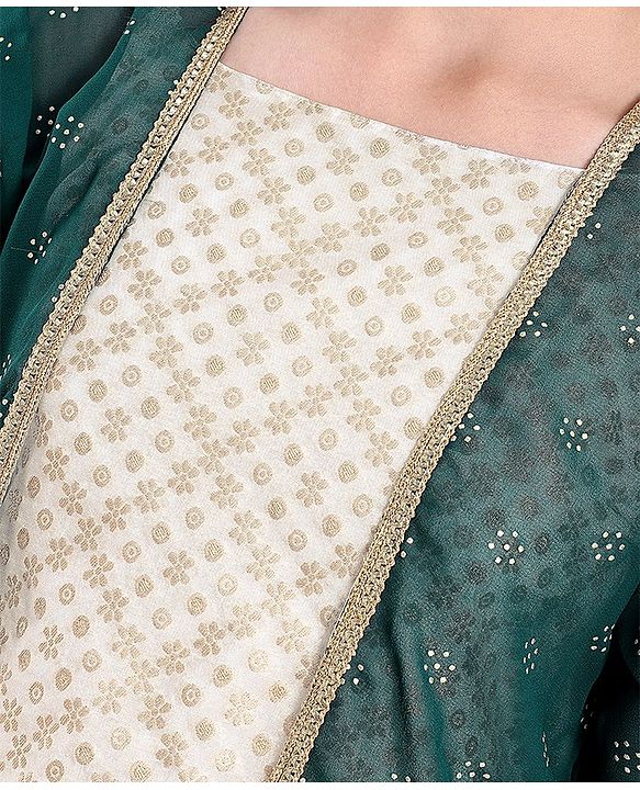 Pine Kids Woven Full Sleeves All Over Printed Brocade Top Palazzo & Shrug - Green