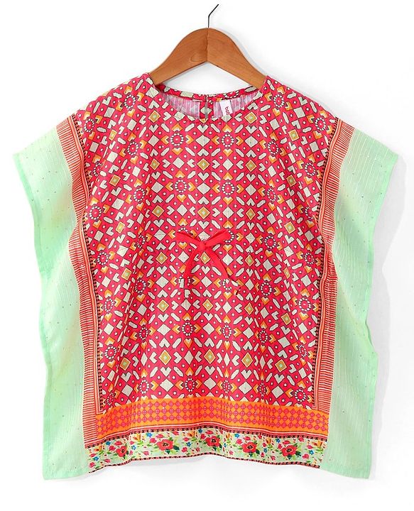 Babyhug Sleeveless All Over Printed Kaftan Kurta With Legging Set-Coral