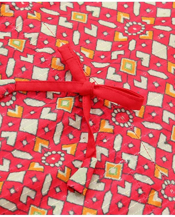 Babyhug Sleeveless All Over Printed Kaftan Kurta With Legging Set-Coral