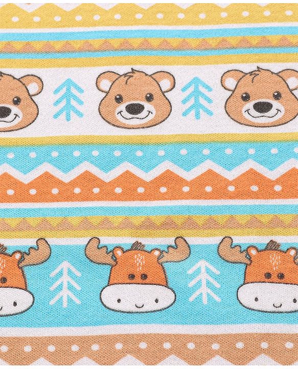 Babyhug Cotton Interlock Bear Printed Towel with Hood L 76 x B 76 cm - Blue Yellow & Orange
