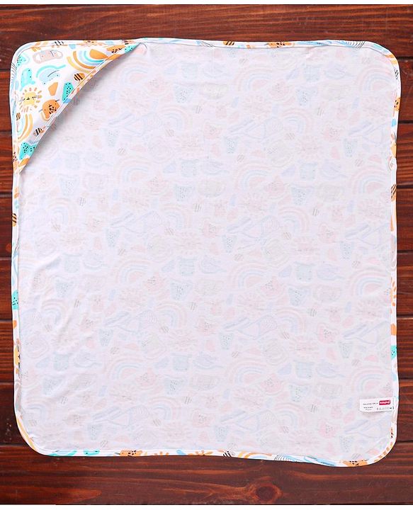 Babyhug Cotton Interlock Knit Towel with Hood Animal Print L 76 x B 76 cm - Yellow White & Blue